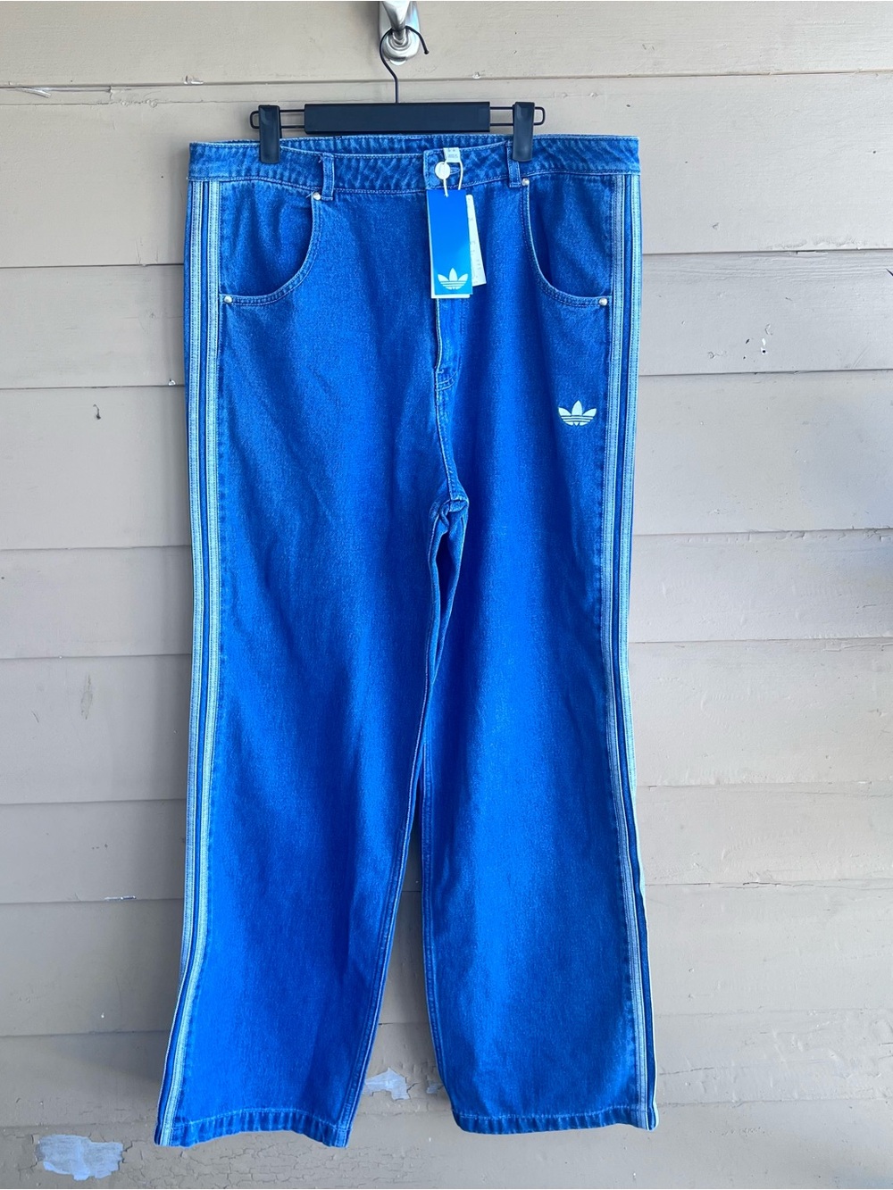 adidas Originals Firebird Denim Pants Men's 38 Blue 3 Stripes Jeans NWT